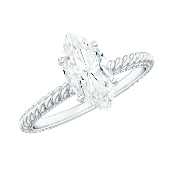Rosec Jewels Moissanite Marquise Engagement Ring 1 Ct - 5X10 mm Solitaire Ring for Women - D-VS1 Quality Certified, 14K White Gold, US 4.50
