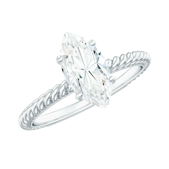 Rosec Jewels Moissanite Marquise Engagement Ring 1 Ct - 5X10 mm Solitaire Ring for Women - D-VS1 Quality Certified, 925 Sterling Silver, US 4.00