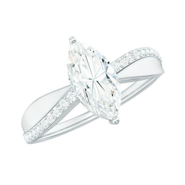 Rosec Jewels Marquise Cut Moissanite Solitaire Engagement Ring for Women (5X10 mm), 10K White Gold, US 10.00