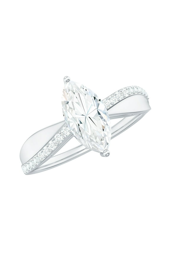 Certified Moissanite Marquise Engagement Ring 1 Ct - 5X10 mm Solitaire Ring for Women - D-VS1 Quality, 14K White Gold, US 7.00