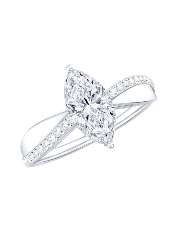 Certified Moissanite Marquise Engagement Ring 1 Ct - 5X10 mm Solitaire Ring for Women - D-VS1 Quality, 925 Sterling Silver, US 7.50