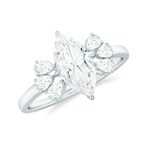 Rosec Jewels Moissanite Marquise Engagement Ring 1 Ct - 5X10 mm - Solitaire Ring for Women - D-VS1 Grade, 10K White Gold, US 4.50