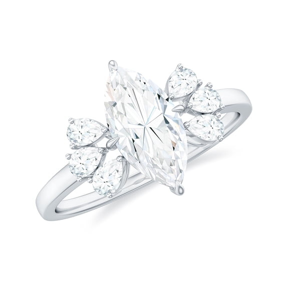 Rosec Jewels Moissanite Marquise Engagement Ring 1 Ct - 5X10 mm - Solitaire Ring for Women - D-VS1 Grade, 10K White Gold, US 5.50