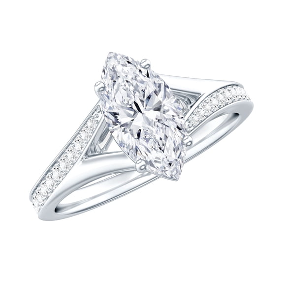 Rosec Jewels Moissanite Marquise Engagement Ring for Women - 1 Ct - 5X10 mm Moissanite Solitaire Ring - D-VS1 Grade, 18K White Gold, US 4.00