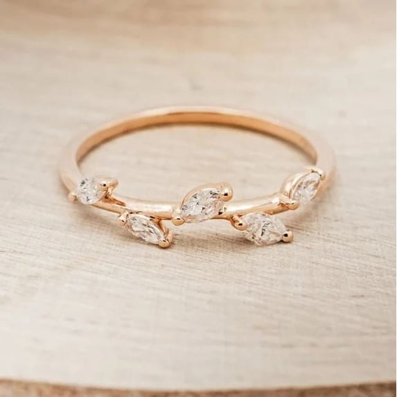 Marquise Cut Moissanite Wedding Band Art deco Matching Stacking Promise Ring 925 Sterling Silver Rose Gold Plated Gemstone Jewelry For Women Gift By KIRAN FINE JEWELS