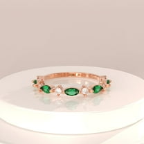 Marquise Cut Natural Emerald Ring Delicate Moissanite Accented Engagement Ring 14k Gold Wedding Ring Astrological May Birthstone Ring for Women