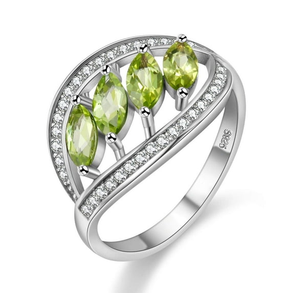 Marquise Cut Green Stone Rings for Women, 4 Stones Ring, 925 Sterling Silver Ring (Size 5)