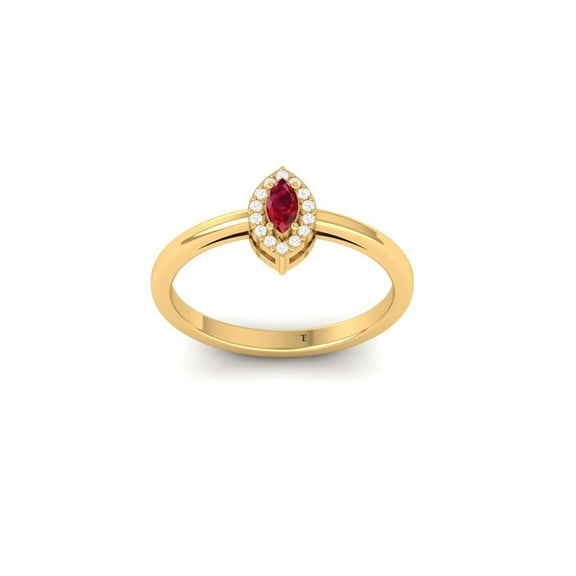 Marquise Cut Red Ruby Halo Moissanite Ring for Women, 14K Yellow Gold Plated