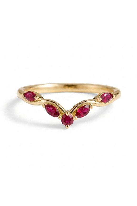 Marquise Cut Ruby Chevron Engagement Ring, 925 Sterling Silver Curved Band Anniversary Ring, Tiara Stackable Proposal Ring, Ruby Bridal Wedding Ring