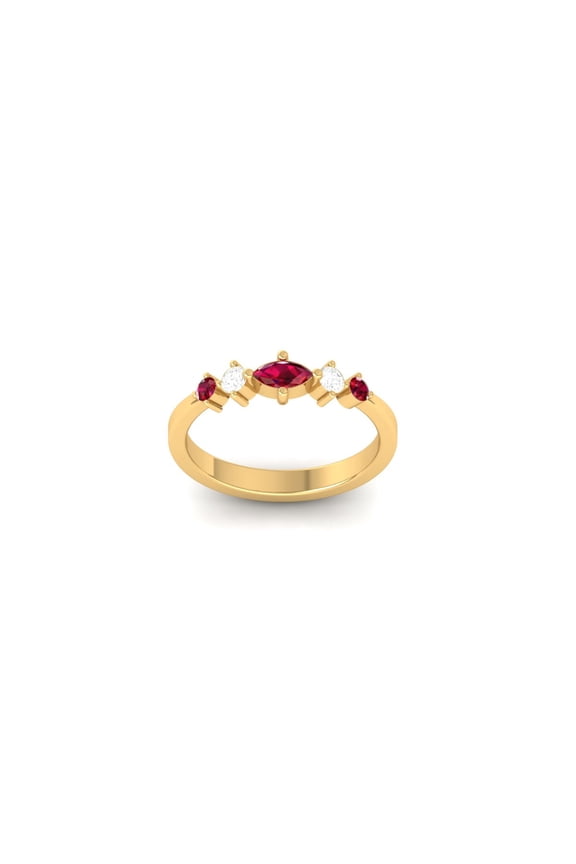 Marquise Cut Ruby and Diamond Accent 5-Stone Ring in 18K Yellow Gold Over, Anniversary Gifts for Her