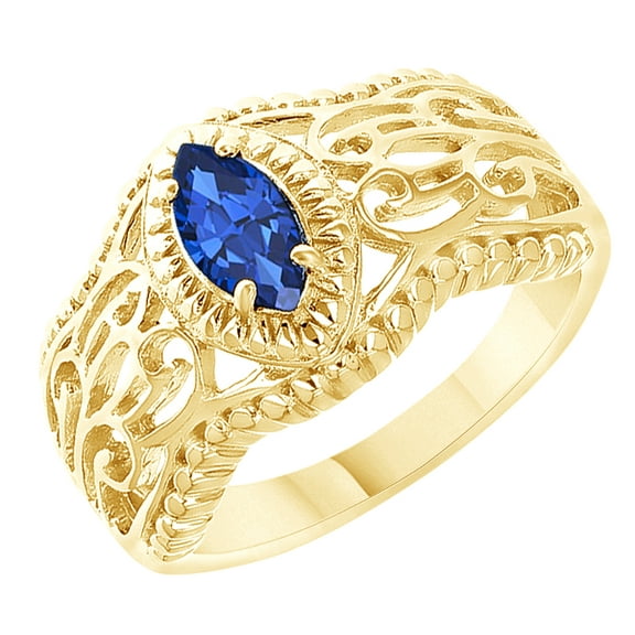 AFFY Marquise Cut Simulated Blue Sapphire Solitaire Ring in 14k Yellow Gold Over Sterling Silver (0.57 Cttw) Size Ring - 4