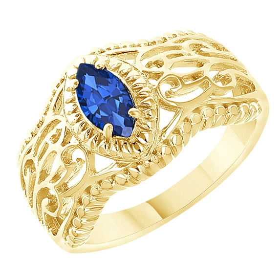 AFFY Marquise Cut Simulated Blue Sapphire Solitaire Ring in 14k Yellow Gold Over Sterling Silver (0.57 Cttw) Size Ring - 6.5