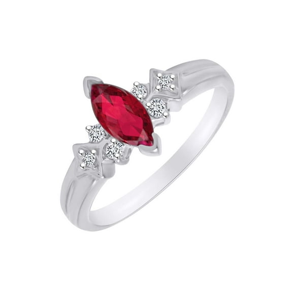 AFFY Marquise Cut Simulated Ruby & White Natural Diamond Anniversary Engagement Ring In 14k Solid White Gold Ring Size-7.5