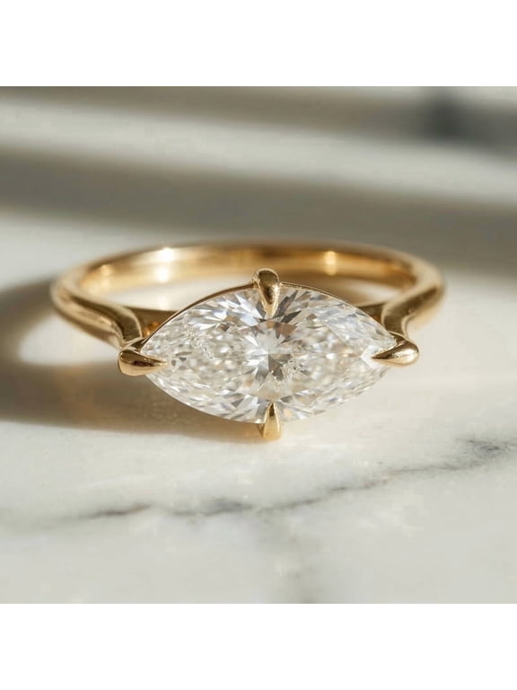 Marquise Cut Solitaire Diamond Engagement Ring, Minimalist Handmade Jewelry, Nature Inspired Proposal Ring for Women, Christmas Gift Handmade Jewelry