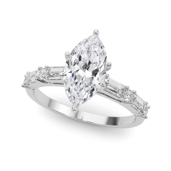 Marquise Cut Solitaire With Accents Engagement Ring 10K White Gold
