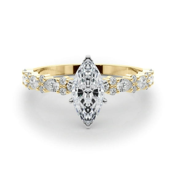 Marquise Cut Solitaire With Accents Engagement Ring 14K Yellow Gold