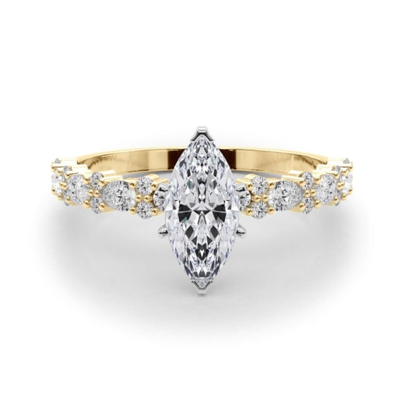 Marquise Cut Solitaire With Accents Engagement Ring 18K Yellow Gold