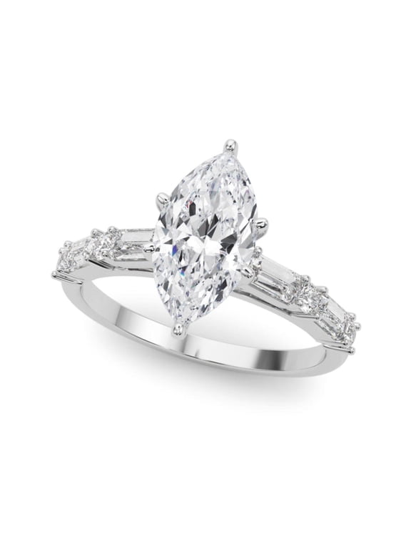 Marquise Cut Solitaire With Accents Engagement Ring 925 Silver