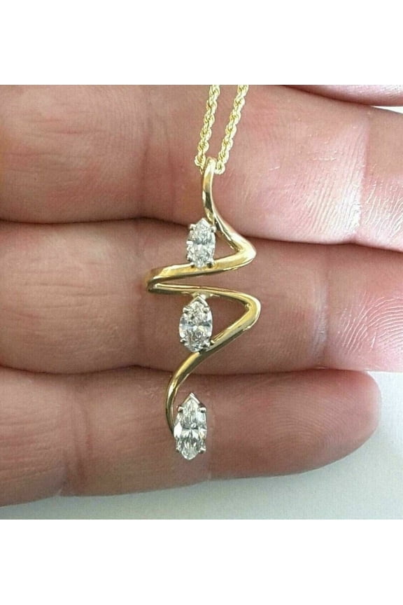 Marquise Cut Swirl Journey Pendant Necklace 14K Gold Plated