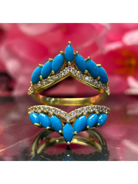 Marquise Cut Turquoise and White Diamond Ring Enhancer- Wedding Ring Guard