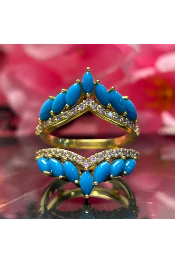 Marquise Cut Turquoise and White Diamond Ring Enhancer- Wedding Ring Guard
