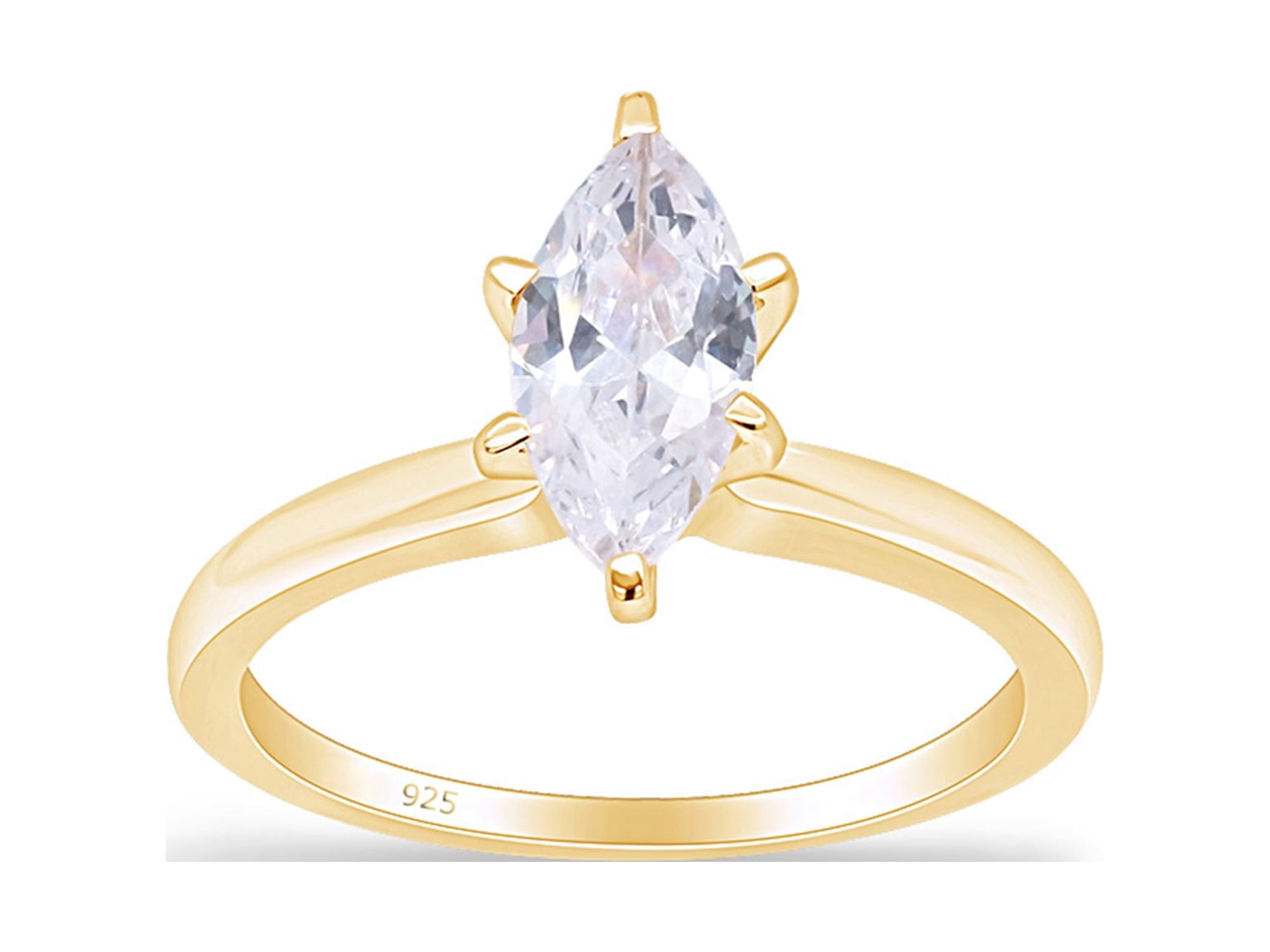 AFFY Marquise Cut White Cubic Zirconia Solitaire Engagement Ring in 14k ...