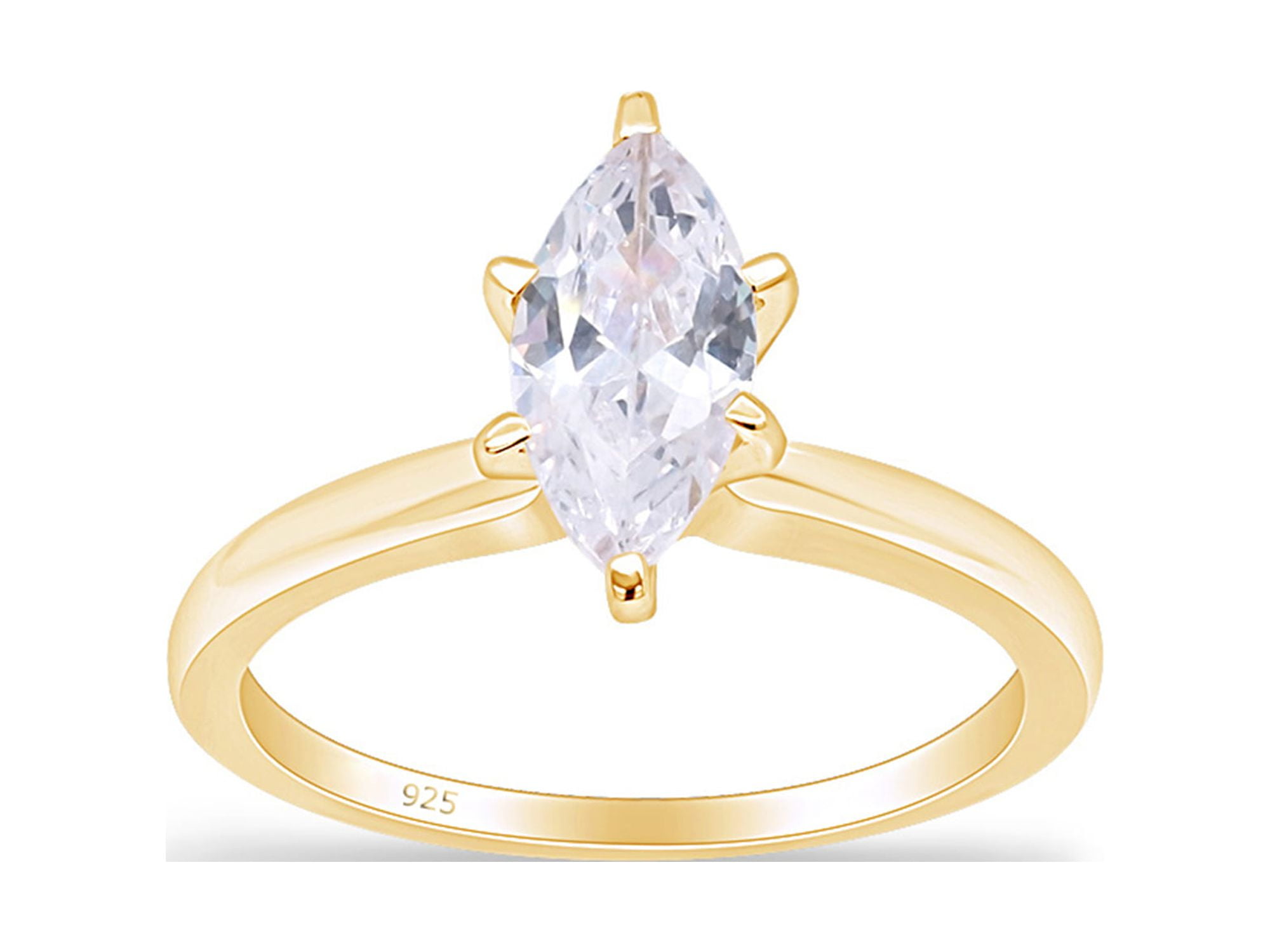 Marquise Cut White Cubic Zirconia Solitaire Engagement Ring in 14k Yellow Gold Over Sterling Silver 1 Cttw