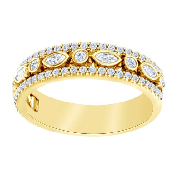 AFFY Marquise Cut & White Diamond Anniversary Band Ring In 14k Solid Yellow Gold (0.16 Ct),Ring Size-13.5