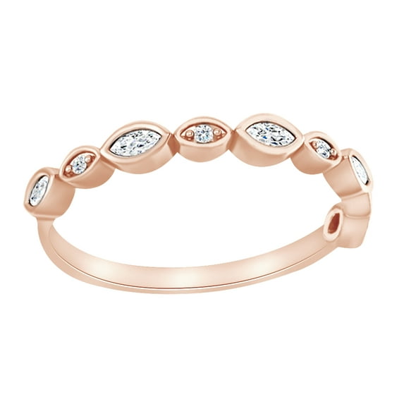 AFFY Marquise Cut White Natural Diamond Anniversary Band Ring In 14K Solid Rose Gold (0.2 Ct), Size-4
