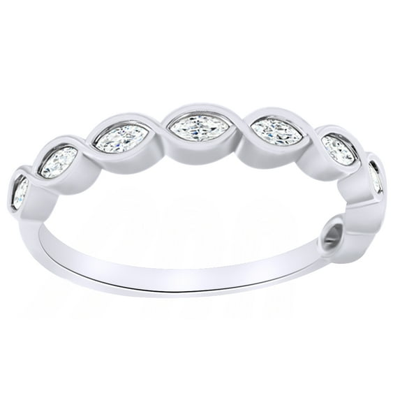 AFFY Marquise Cut White Natural Diamond Anniversary Band Ring In 14K Solid White Gold (0.33 Ct), Size-12