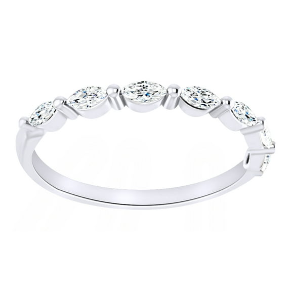 AFFY Marquise Cut White Natural Diamond Anniversary Band Ring In 14K Solid White Gold (0.33 Ct), Size-9