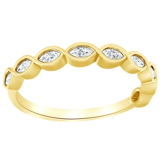 AFFY Marquise Cut White Natural Diamond Anniversary Band Ring In 14K Solid Yellow Gold (0.33 Ct), Size-14