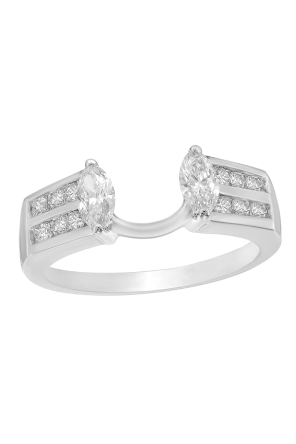 Marquise Cut White Natural Diamond Double Row Solitaire Enhancer In 14k White Gold (3/4 Cttw)