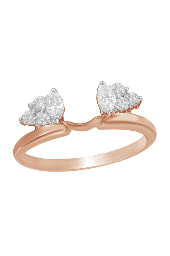 Marquise Cut White Natural Diamond Solitaire Enhancer Guard Ring 14k Rose Gold (3/8 Cttw)