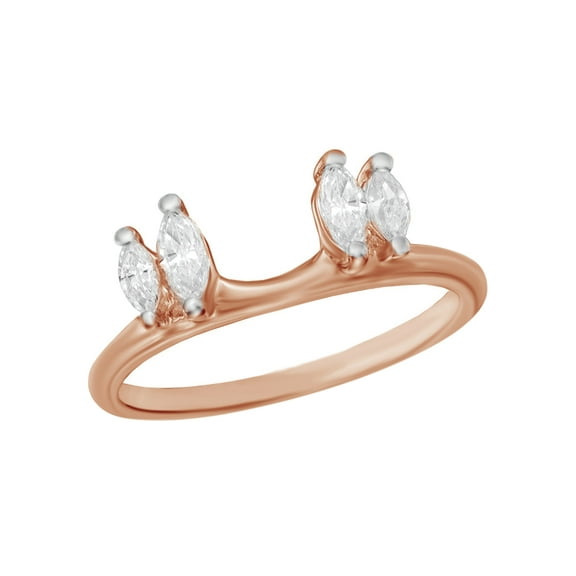 Marquise Cut White Natural Diamond Solitaire Enhancer Guard Ring In 10k Rose Gold (1/2 Cttw)