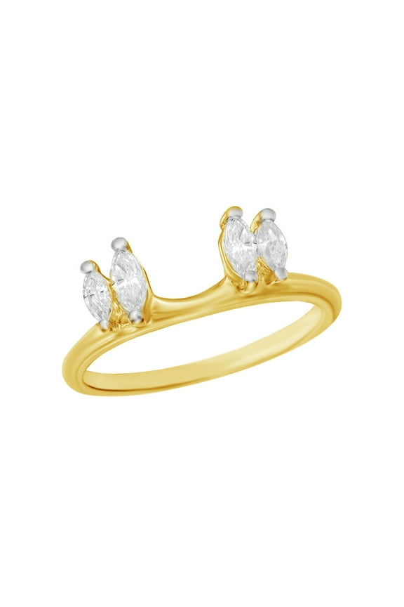 Marquise Cut White Natural Diamond Solitaire Enhancer Guard Ring In 10k Yellow Gold (1/2 Cttw)