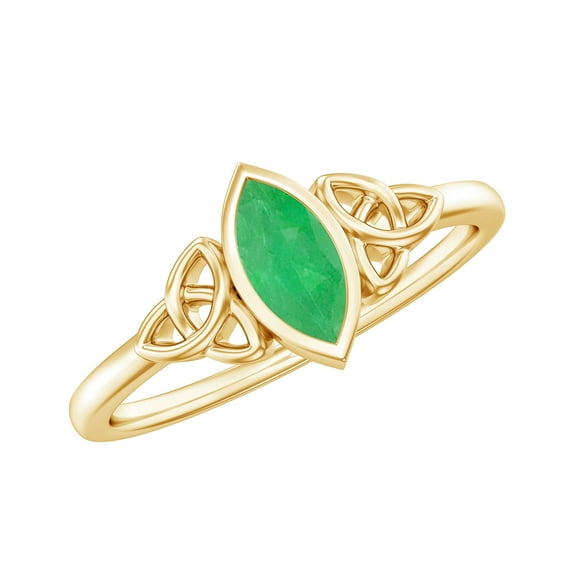 Rosec Jewels Natural Emerald Promise Ring with Celtic Knot - Bezel Set May Birthstone Ring - 4X8 mm - AAA Quality - Ready to Gift, 18K Yellow Gold, US 5.00