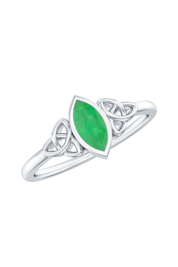 Natural Emerald Promise Ring with Celtic Knot - Bezel Set May Birthstone Ring - 4X8 mm - AAA Quality - Ready to Gift, 925 Sterling Silver, US 4.00