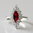 thumbnail image 1 of Marquise Garnet & Diamond Cluster Ring, Art Deco Ring, Cocktail Ring, Chunky Ring, 925 Sterling Silver Halo Ring., 1 of 4