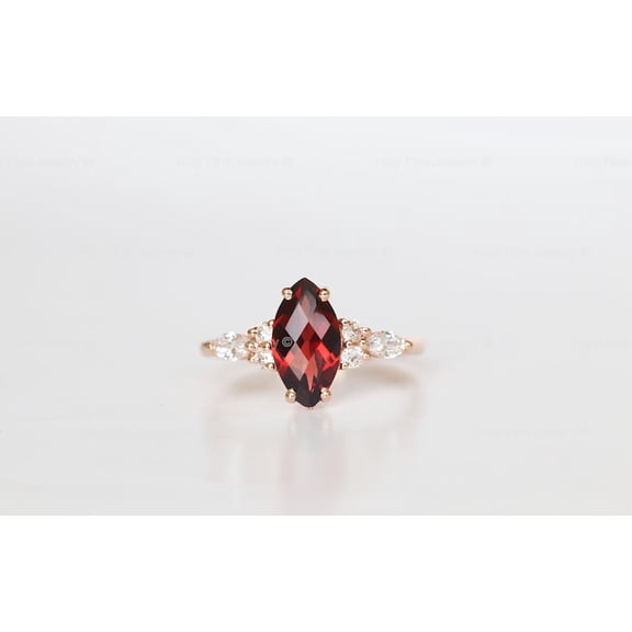 Marquise Garnet Engagement Ring 14K Gold 12X6mm Gemstone Wedding Promise January Birthstone Anniversary Birthday Gift