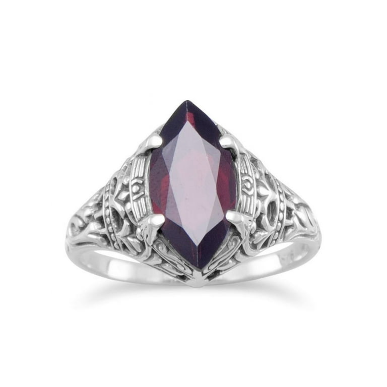 Marquise Garnet Ring Sterling Silver Antique Finish Vintage Style Marquise Garnet Ring Sterling Silver Antique Finish Vintage Style