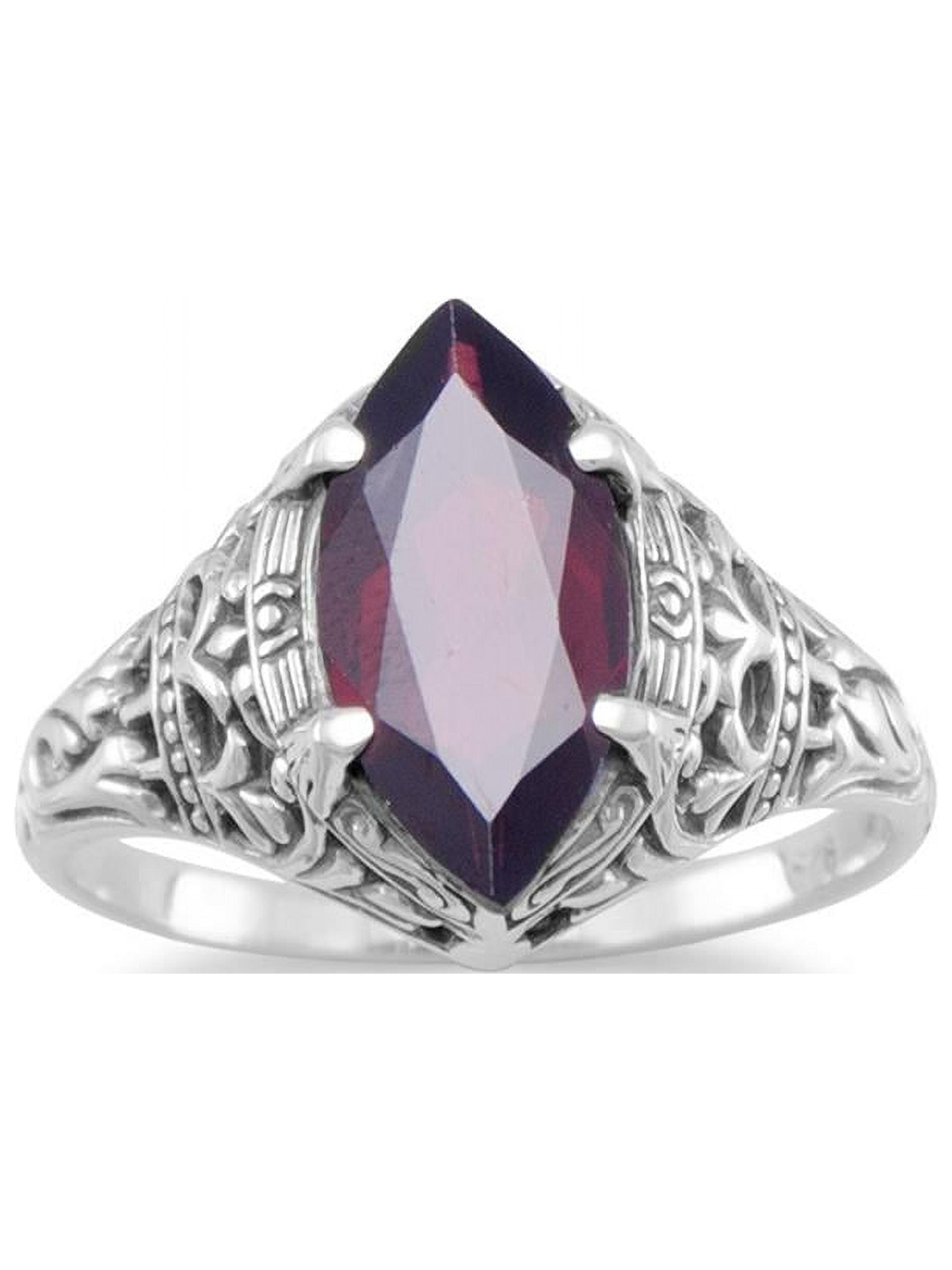 Marquise Garnet Ring Sterling Silver Antique Finish Vintage Style Marquise Garnet Ring Sterling Silver Antique Finish Vintage Style