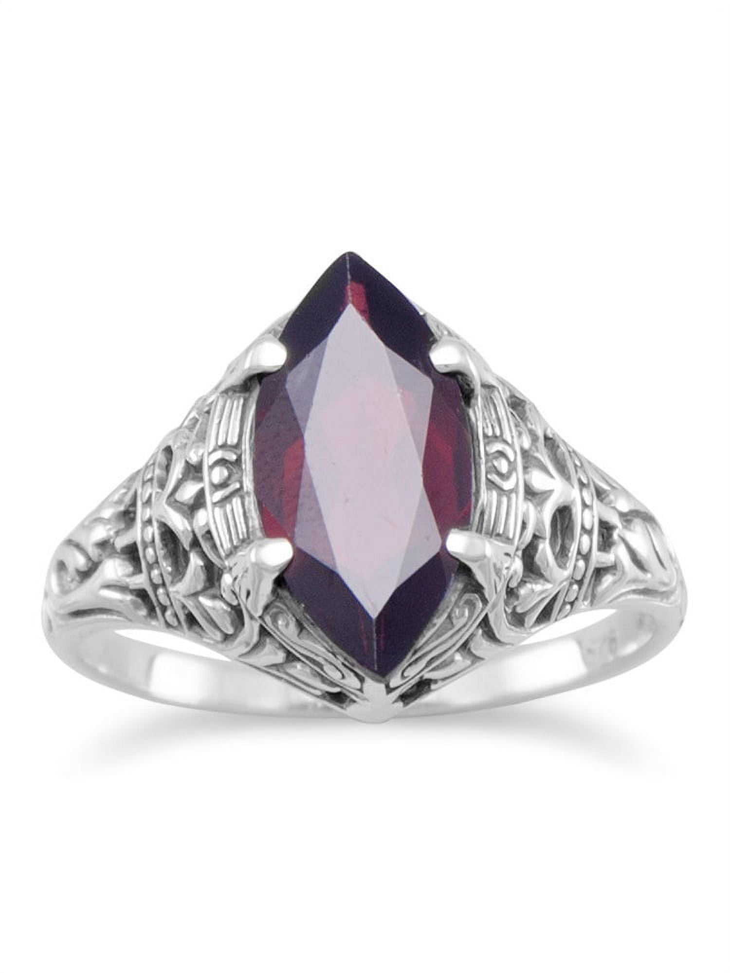 Marquise Garnet Ring Sterling Silver Antique Finish Vintage Style Marquise Garnet Ring Sterling Silver Antique Finish Vintage Style