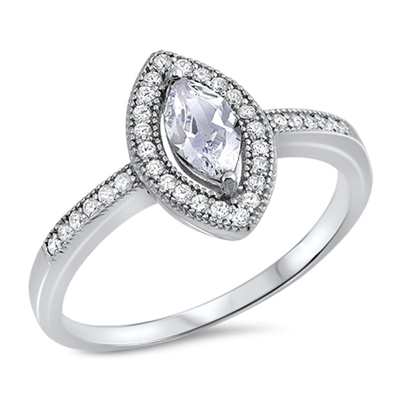 Marquise Halo Clear CZ Wedding Ring .925 Sterling Silver Band White Jewelry Female Size 5