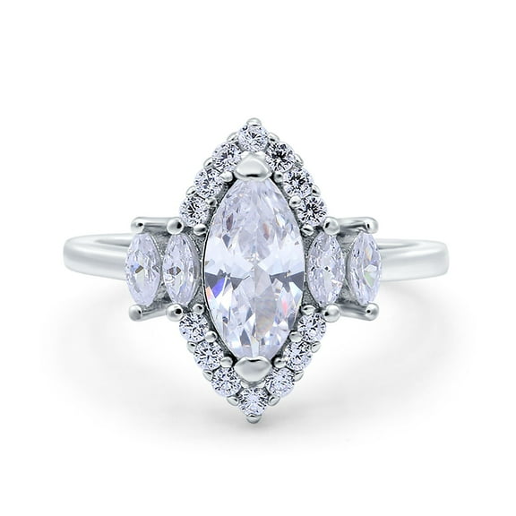 Marquise Halo Vintage Art Deco Wedding Engagement Bridal Ring 925 Sterling Silver