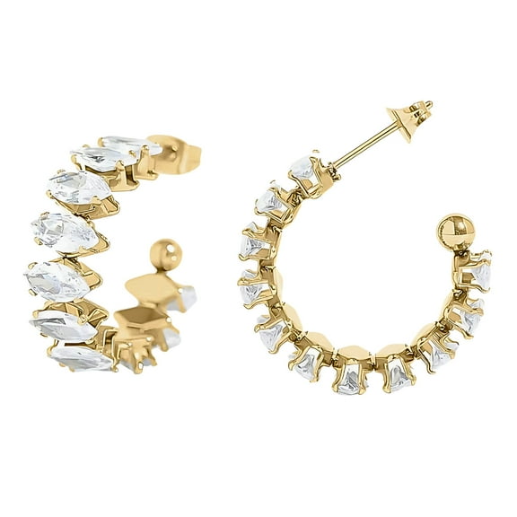 Marquise Hoop Earrings for Women CZ Gold over Silver Stainless Steel Ginger Lyne Collection