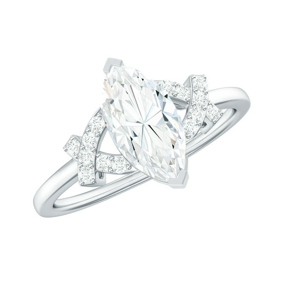 Rosec Jewels Marquise Moissanite Engagement Ring for Women (1 Ct, 5x10 mm, D-VS1 Grade), 10K White Gold, US 9.50