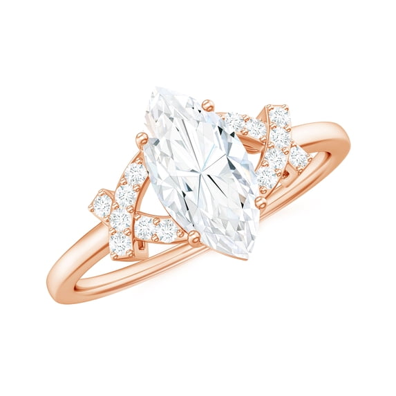 Rosec Jewels Marquise Moissanite Engagement Ring for Women (1 Ct, 5x10 mm, D-VS1 Grade), 14K Rose Gold, US 4.50