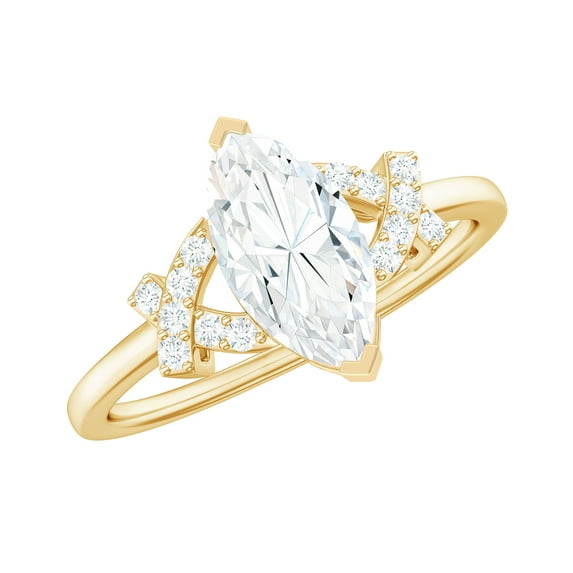 Marquise Moissanite Engagement Ring for Women (1 Ct, 5x10 mm, D-VS1 Grade), 18K Yellow Gold, US 10.50
