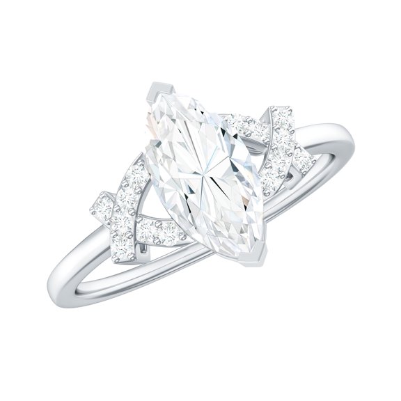 Marquise Moissanite Engagement Ring for Women (1 Ct, 5x10 mm, D-VS1 Grade), 925 Sterling Silver, US 4.00